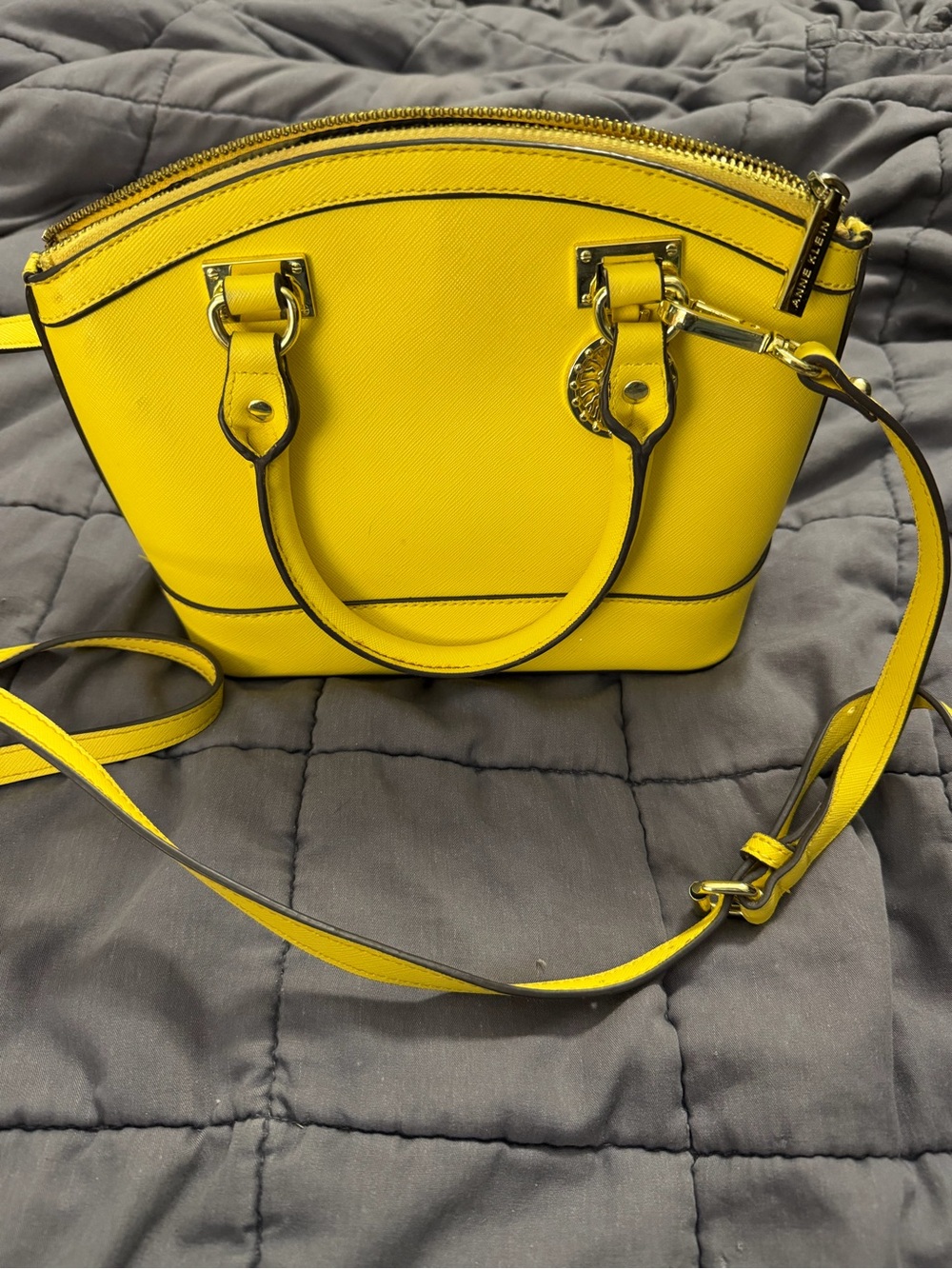 Anne Klein Bright Yellow Saffiano Crossbody Satchel